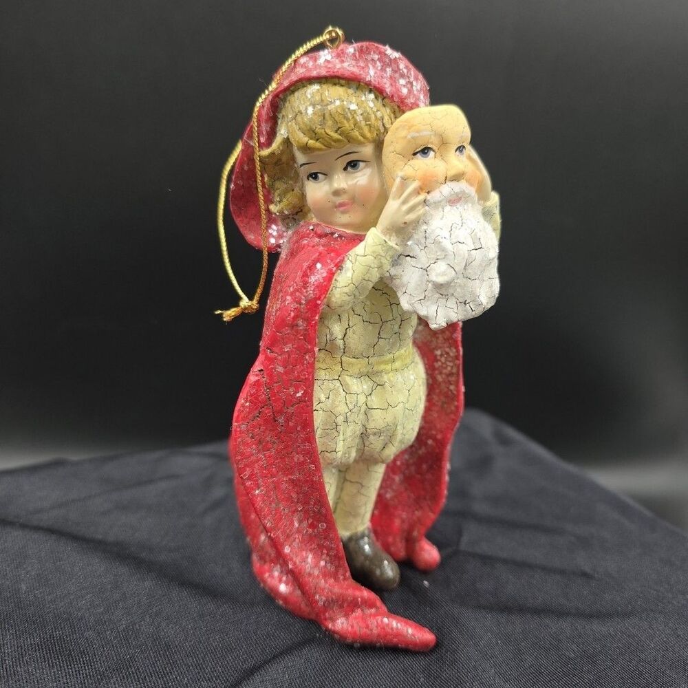 Bethany Lowe Little Girl With Santa Mask Christmas Ornament Cape (B-59)